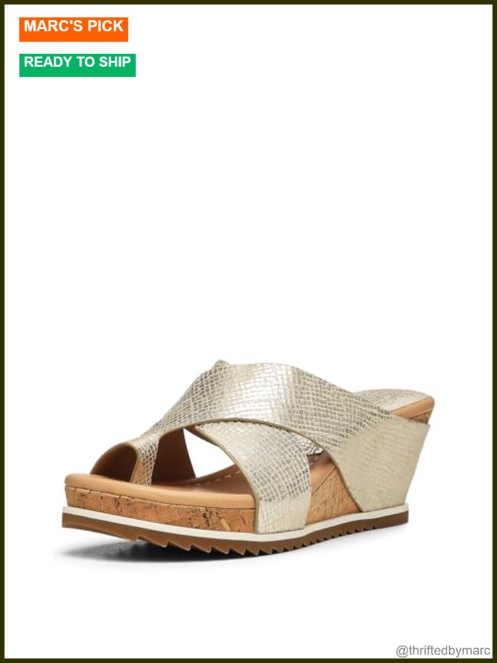 Women's Wedge Sandals with Toe Ring, Comfortable Slide Sandals, Leather & Cork